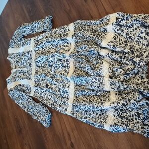 Attic Salt Blue and White Floral With Lace Panels Prairie Maxi Dress A5